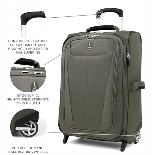 Travelpro Maxlite 5 Softside Expandable Upright 2 Wheel Checked Medium Luggage, Lightweight, 26-Inch — Slate Green
