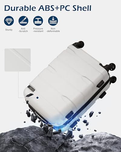 Coolife Carry On Luggage 22x14x9 Airline Approved Hardside PC+ABS Suitcase with TSA Lock, Lightweight Rolling Travel Luggage with Spinner Wheels(White, 20in)