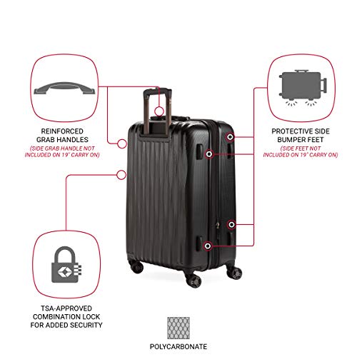 SwissGear 7272 Energie Expandable Hardside Luggage With Spinner Wheels and TSA Lock, Black, Checked-Medium 24-Inch