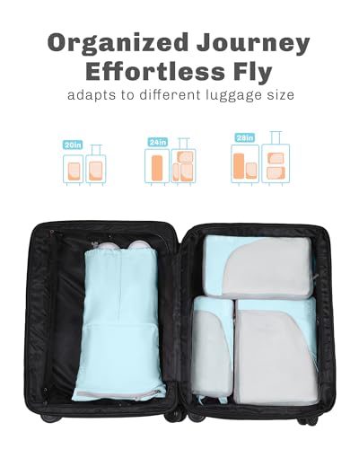 Hynes Eagle 42L Rolling Backpack Wheeled Backpack Flight Approved Travel Backpack Carry on Luggage Dark Grey with Compression Packing Cubes Set 4PCS Light Blue