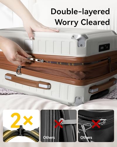 LUGGEX Carry On Luggage 22x14x9 Airline Approved, PC Expandable Hard Shell Suitcases with Spinner Wheels, 20 Inch, Brown Black