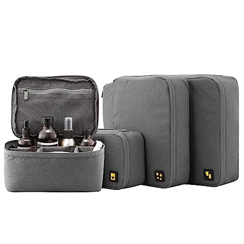 LEVEL8 Luminous Carry on Luggage, 20 Inch Hardside Suitcase Bundle with 4 PC Packing Cubes Organizer Set - Black