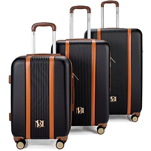 Badgley Mischka Mia 3 Piece Expandable Retro Luggage Set (Black)
