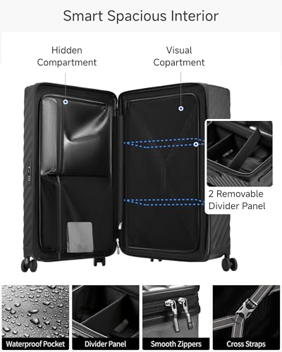 LUGGEX Trunk Luggage,KVT Expandable PC Hard Shell Large Checked 28 Inch Suitcase with Shock - Absorbing Wheels & TSA Lock(EX-Pro,Blue,28 inch,91L-105L)