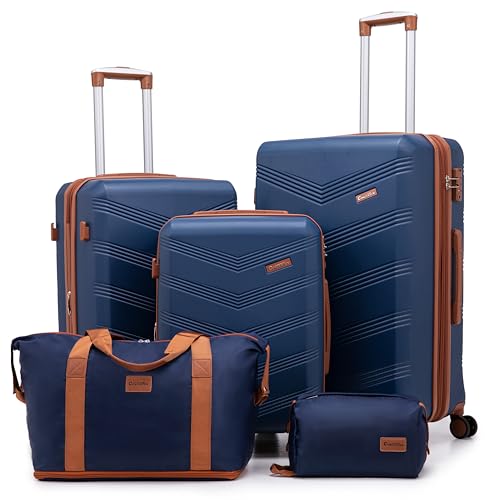 CONCEPTEN Luggage Sets 5 Piece, Expandable Hardside Suitcase with Spinner Wheels, 20/24/28 inch Travel Luggage Set, Lightweight Carry On with TSA Lock (Dark Blue)