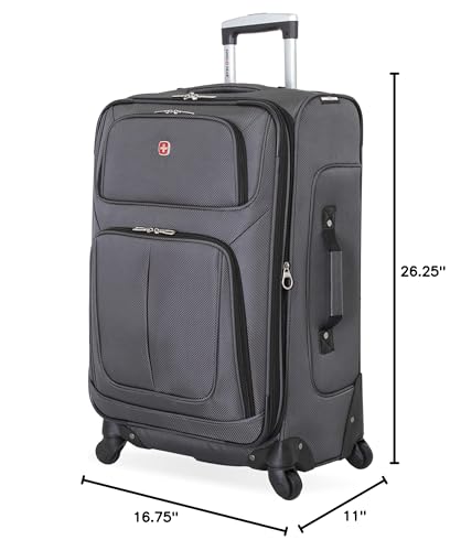 SWISSGEAR Sion Softside Expandable Spinner Luggage Durable Lightweight Travel Suitcase, Dark Grey, Checked-Medium