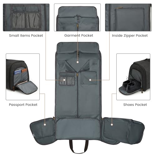 S-ZONE Garment Bag for Travel Carry on Duffle Bag for Men Travel Convertible Suit Bags Carry on Luggage Hanging Suitcase Travel Bag with Toiletry Bag, Black, 50l, Travel Garment Bag