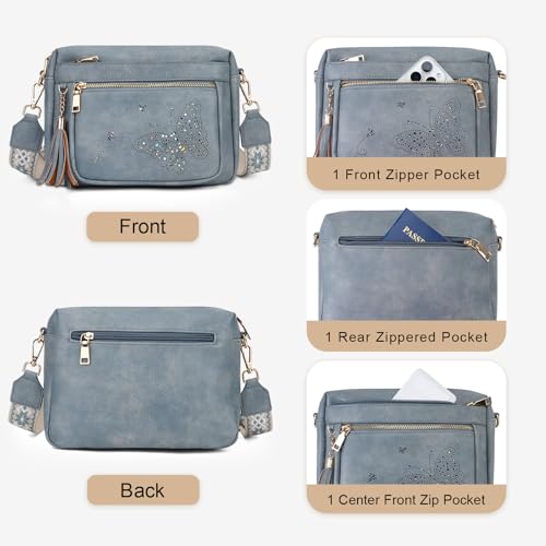 KITEVIUN Crossbody Bags for Women Trendy Leather Crossbody Purse Shoulder Handbags Butterfly Design