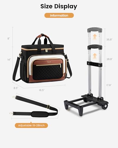 LOVEVOOK Rolling Teacher Bag with Detachable Dolly and Laptop Compartment, Large Rolling Tote Bag fits for 17.3" Laptop for Teacher Office Work Craft Nurse, Black-beige-brown
