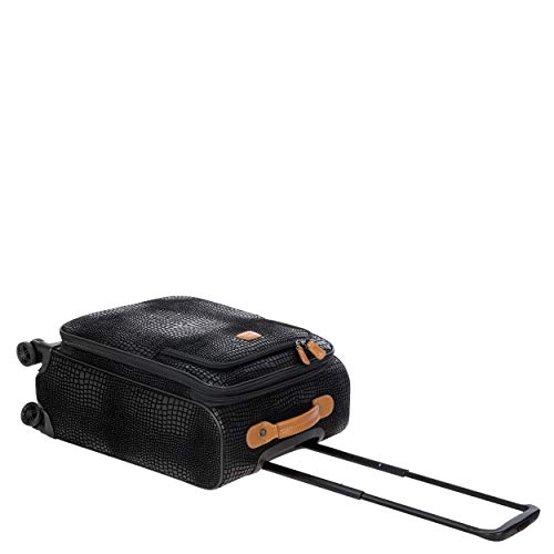 Bric's My Safari Spinner Suitcase, Airline Approved Lightweight Expandable Leather Shell Luggage with Smooth 360° Wheels and TSA Lock - 21 Inch, Black