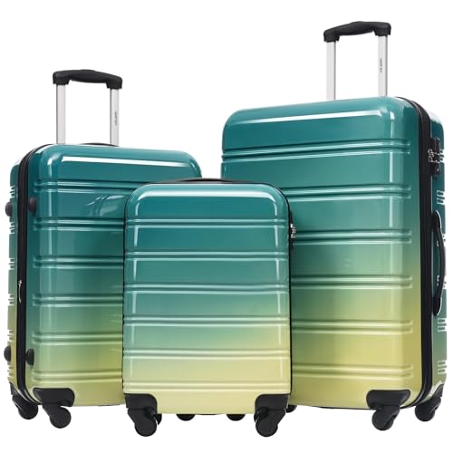 Merax Luggage Sets 3 Piece, Hardside Expandable Suitcase Set with Spinner Wheels, Lightweight Gradient Color Luggage 20+24+28 IN,Green+Yellow