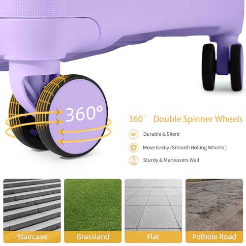 LARVENDER Luggage Sets 3 Piece with Duffel Bag Hardside PP Carry On Suitcase with 360° Spinner Wheels TSA Lock Luggage Sets for Women, Lavender