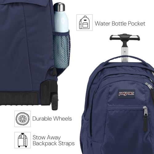 JanSport Driver 8 Rolling Backpack - Wheeled Travel Bag with 15-Inch Laptop Sleeve, One Size, Black