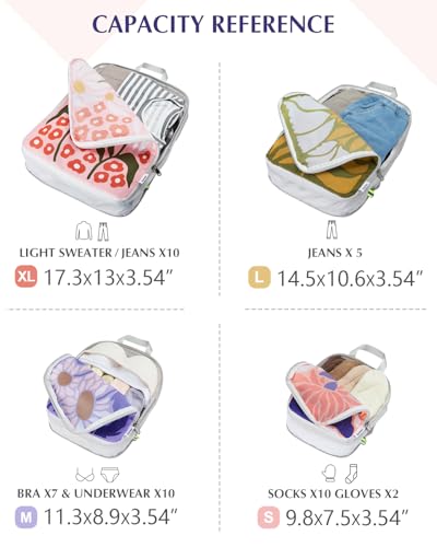 Gonex Compression Packing Cubes, 4pcs Expandable Storage Travel Luggage Bags Organizers, Travel Cubes for Suitcase Carry On (Flowers)