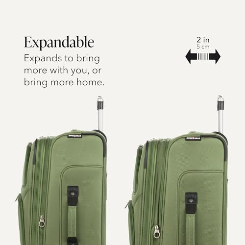 SWISSGEAR Sion Softside Expandable Spinner Luggage Durable Lightweight Travel Suitcase, Evergreen, Checked-Medium