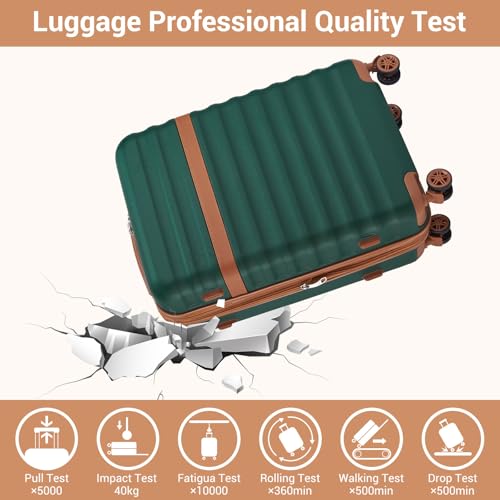 Kono Luggage Set 3 Pieces Expandable PC ABS Durable Suitcase Hardside with Double Spinner Wheels Tsa Lock Green(20in/24in/28in)