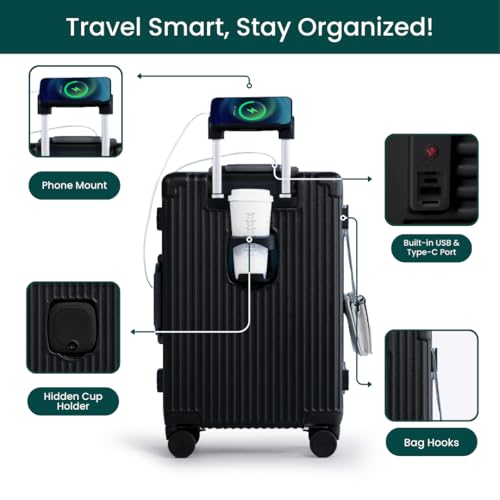 Nobl Travel Carry on Luggage, Zipperless Aluminum Frame, TSA Locks
