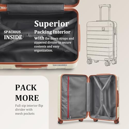 imiomo Hard Shell Luggage Sets 5 Piece for Women, Lightweight Hardside Rolling Suitcase Set with Spinner Wheels and TSA Lock, Beige