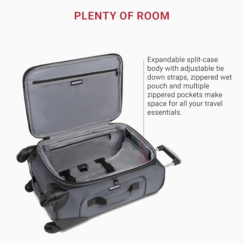 SWISSGEAR Sion Softside Expandable Spinner Luggage Durable Lightweight Travel Suitcase, Dark Grey, Carry-On