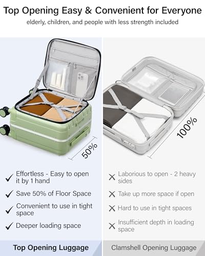 Hanke 16 Inch Underseat Carry On Luggage with Wheels,Small Hard Shell Suitcases for Weekender,Top Opening Lightweight Travel Luggage Suitcase for Womem Men,Bamboo Green.