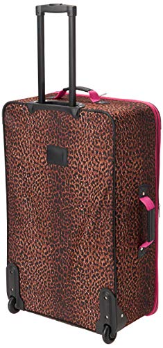 Rockland Vara Softside 3 Piece Upright Luggage Set, Expandable, (20"/28"/22" Rolling Duffel), Pink Leopard