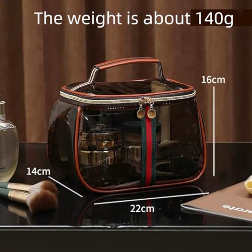 GLOLOOS New Retro Vintage Vanity Bag, Clear Makeup Organizer with Handle,Large Capacity Waterproof Makeup Organizer bag with Zipper,Travel Cosmetic & Skincare Storage Case for Ladies (Coffee)