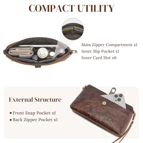 S-ZONE Leather Crossbody Bags for Women Small Bag Phone Purse RFID Blocking Clutch Purses Convertible Wristlet with 2 Straps
