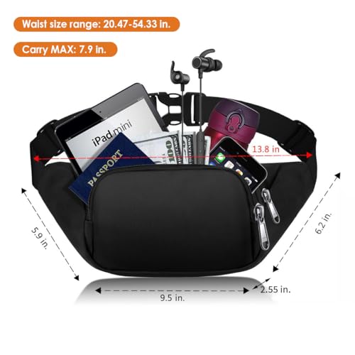 Large Fanny Pack for Women Men - Syican Waist bag with 3-Zipper Pockets, Gifts for Enjoy Sports Traveling Workout Casual Hands-Free crossbody bags Fits MAX 7.9'' iPad & 6.6'' Phone