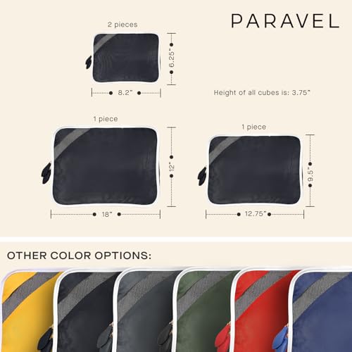 Paravel Packing Cube Quads | Luggage Organizer for Travel Accessories, Shoes, Toiletries, Laundry | 4 Pack Storage Cubes in Various Sizes | Flatiron Grey