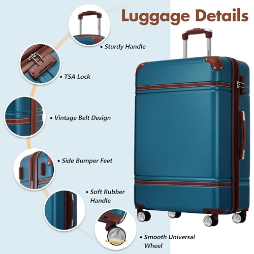 Merax 24 IN Luggage with Bags, Suitcase with Spinner Wheels, Vintage Expanded Luggage with TSA Lock Lightweight(Blue)