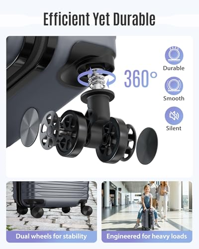 LIGHT FLIGHT Expandable Carry On Luggage 22x14x9 Airline Approved with Double Spinner Wheels, 20 Inch Lightweight Hard Shell Rolling Suitcases with TSA Lock, Gray