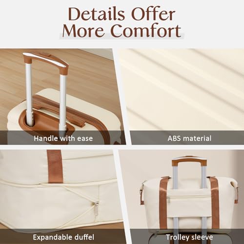 Coolife 3 Piece Luggage Set Carry On Suitcase with Hardside Durable TSA Lock Spinner Wheels (Apricot White, DB/TB/20)