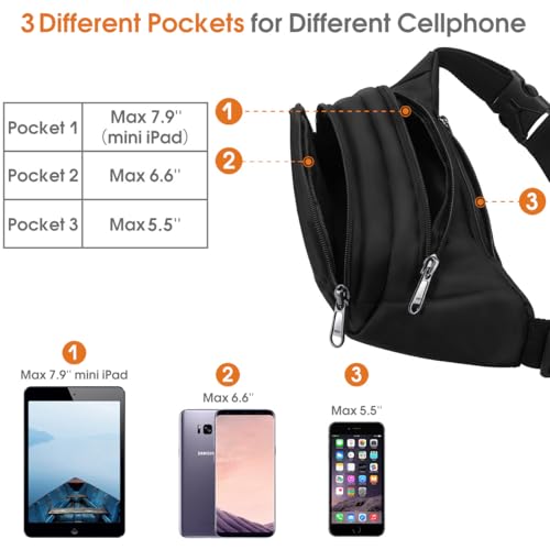 Large Fanny Pack for Women Men - Syican Waist bag with 3-Zipper Pockets, Gifts for Enjoy Sports Traveling Workout Casual Hands-Free crossbody bags Fits MAX 7.9'' iPad & 6.6'' Phone