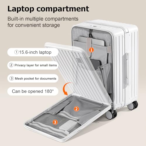 Joyway Hardshell Carry on Luggage with Front Pocket, Lightweight Hardside 20 Inch Suitcase with Spinner Wheels and TSA Lock (White, Carry on Luggage-20 Inch)