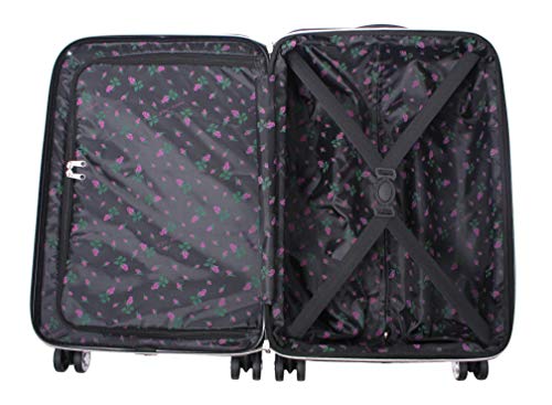 Betsey Johnson Designer 20 Inch Carry On - Expandable (ABS + PC) Hardside Luggage - Lightweight Durable Suitcase With 8-Rolling Spinner Wheels for Women (Stripe Roses)