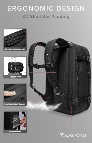 BlackVoyage Vortex Vacuum Seal Travel Backpack 60L Expandable Air Compression System Water Resistant TSA Lock Carry-On Suitcase Luggage Black AERO Essential Series Vacuum Pump Included
