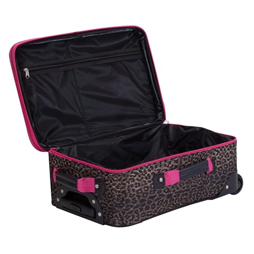 Rockland Fashion Softside 2 Piece Luggage Set, Expandable, (14" Tote/19" Upright), Pink Leopard