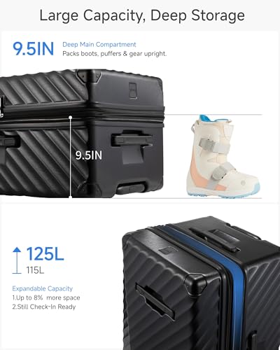 LUGGEX Trunk Luggage,KVT Expandable PC Hard Shell Large Checked 30 Inch Suitcase with Shock - Absorbing Wheels & TSA Lock(EX-Pro,Black,30 inch,115L - 125L)
