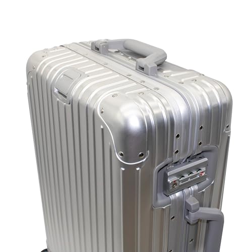 Gabbiano All-Aluminum Luggage Set, 2-Piece Zipperless Suitcase (20” Carry-On + 30” Large) – Aluminum-Magnesium Hardside Spinner with TSA Latch Locks, 22x14x9 (Silver, Large 30")