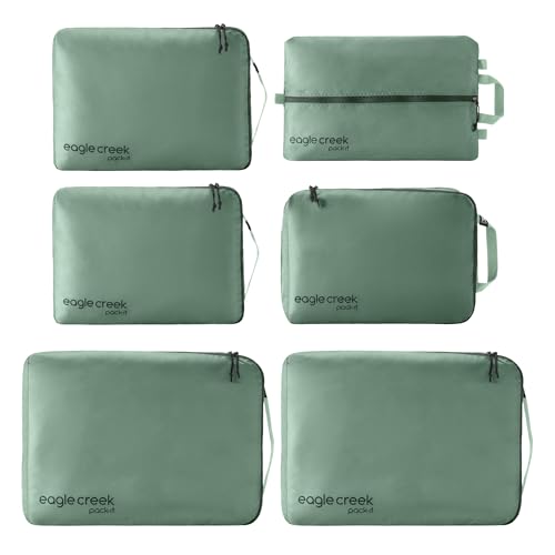 Eagle Creek Pack-It Isolate Extended Stay Set - Includes Shoe Sack, M Clean/Dirty Cube, 2x M Isolate Cube & 2x L - Travel Essentials - Willow Green