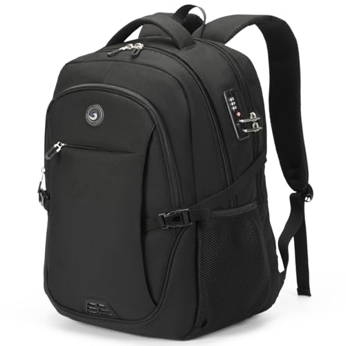 SHRRADOO Anti Theft Laptop Backpack Travel Backpacks with Combination Lock for Women Men College Backpack Computer Bag Fits 17 Inch Laptop,Black