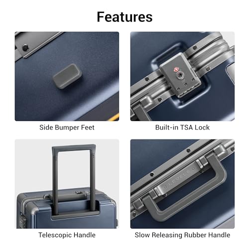 LEVEL8 20/24 Inch Zipperless 2 Piece Luggage Sets with Aluminum Frame, Lightweight Hard Shell Suitcases with Spinner Wheels, Metal Travel Luggages with Double TSA Locks, Blue