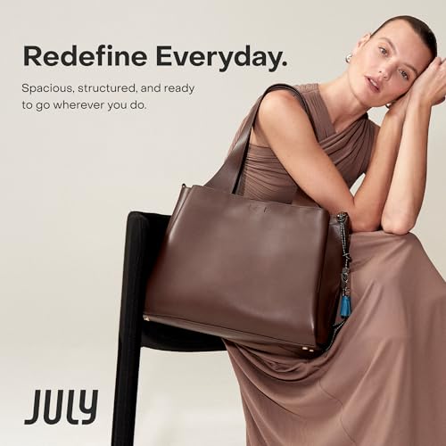 July Juliette Soft Work Tote - Tote Bag for Women with Laptop Sleeve, Detachable Crossbody Strap, Pass-Through Band, Drink Bottle Holder, Modern Tote Bag for Work & Travel, 18L - Chocolate Brown