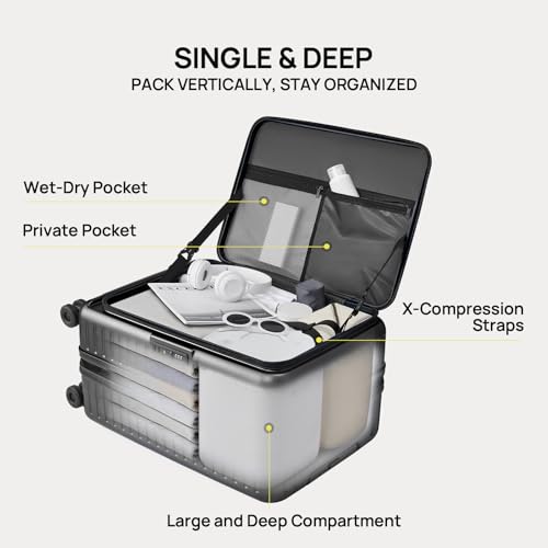 NINETYGO Top Opening Carry On Luggage 22x14x9 Airline Approved, Expandable & Lightweight, Scratch Resistant PC Hardside with Deep Cabin Design, TSA Lock & 360° Spinner Wheels (Lily White, Alps)