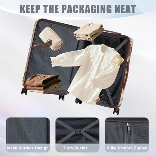 MoBtovs Luggage Sets, 3 Piece Durable Suitcase Set, PC with Printed pattern and Combination Lock, 20"/24"/28", Suitable for Long Term travel and Carrying with You, Black Vintage