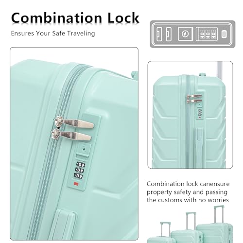 Merax Luggage Sets 3 Piece, Hardshell Suitcase with Lock Double Spinner Wheels, Green, 20/24/28 Inch
