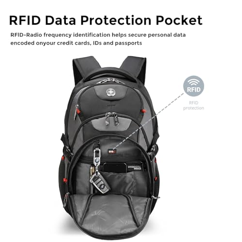 Swissdigital Design Laptop Backpack with USB Charging Port, Travel Backpack Fits 15.6 inches Computer, 31L College School Backpack for Men, Black/Grey | SD803-02