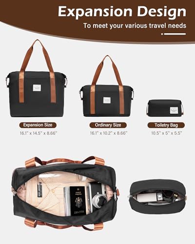 LONG VACATION 6 Piece Luggage Set Carry on Suitcase with ABS+PC hardshell, Spinner Wheels & YKK Zipper TSA Lock (BLACK-BROWN, 6 piece set)