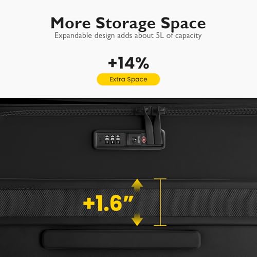LEVEL8 Top Opening Carry on Luggage with Narrow Trolley Handle, Large Suitcases with Wheels Airline Approved, Expandable Hardside Luggage with Spinner Wheel for Men Women, 20 Inch, Black