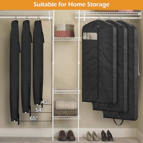 MISSLO 65" Long Garment Bags for Travel Dress Bags for Hanging Clothes 2 Packs Wedding Dress Cover Waterproof Clothes Protector for Closet Storage for Gowns, Tuxedos, Coats, Black